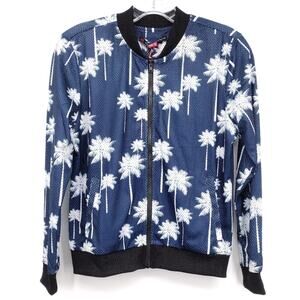 Perfect Moment Palm Mesh Zip Up Jersey Bomber Jacket Navy Snow White Size XS